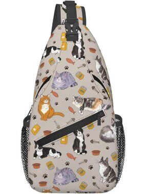 Unisex Cute Cat Bag Sling Daypack Adjustable Rope Shoulder Pack Crossbody Bag